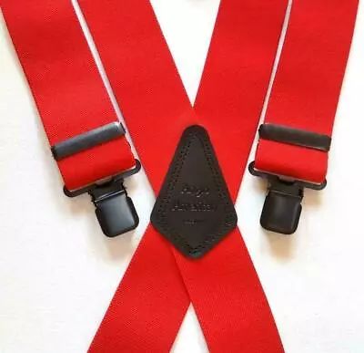 £11.24 • Buy Mens Red Braces Heavy Duty 1.5  Or 2  Dinner Suit Work Trousers Black Clips