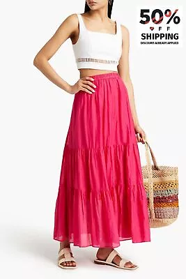 RRP€234 VANESSA BRUNO Maxi Flare Skirt Size S Silk Blend Pink Lined Gathered • £59.99