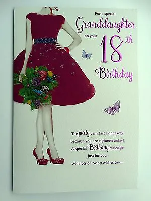 Granddaughter 18th Birthday Card 18 Purple Dress Shoes & Flowers Design Happy • £3.95