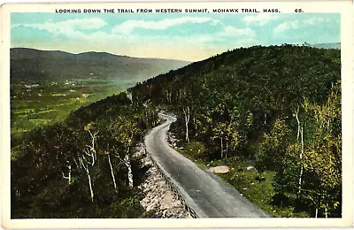 Looking Down Mohawk Trail From Western Summit MA White Border Postcard 1921 • $4.86