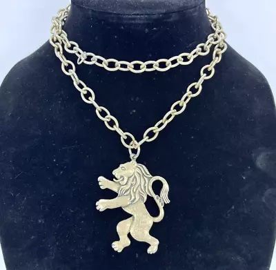 RARE! Vintage SWANK Lion Pendant Gold Toned Chunky Chain Long Necklace Signed • $79