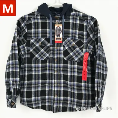 $29.99 • Buy Legendary Outfitters Mens Shirt Jacket MEDIUM Black Plaid Flannel Hooded Shacket