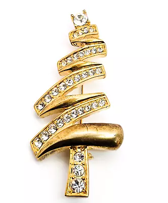 Monet Signed Gold Toned Clear Rhinestone Christmas Tree Yule Winter Brooch • $8.50