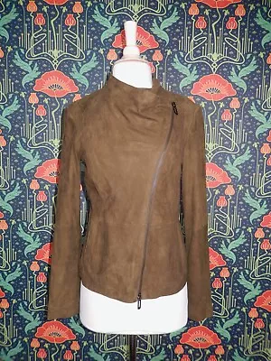 Vince Olive Green Suede Leather Drapey Coat Jacket M • $103.49