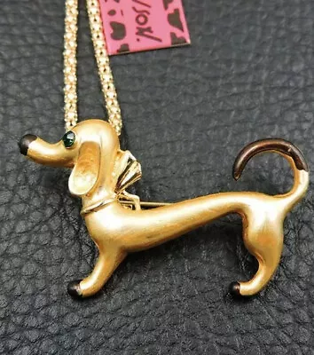 Betsey Johnson Crystal Dachshund Dog Pendant Necklace NWT • $16.99