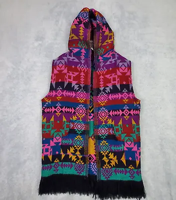 Aztec Southwestern Vest XL 2XL Red Tribal Native Indigenous Woven Hooded Fringe • $75