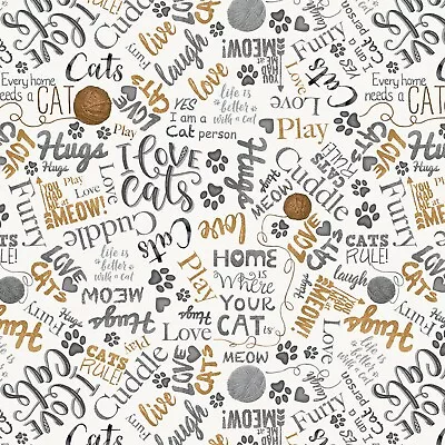 Feline Drive Fabric YOU HAD ME AT MEOW Cat Yarn & Text Sold By The Yard • £13.03