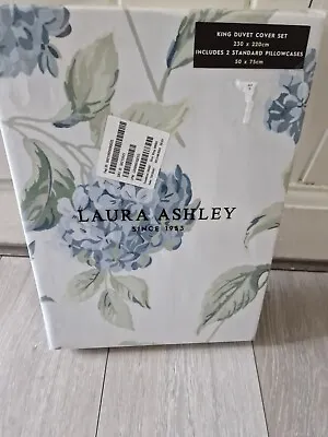 LAURA ASHLEY King Blue & Green Hydrangea Duvet Cover Set 200TC • £89.99