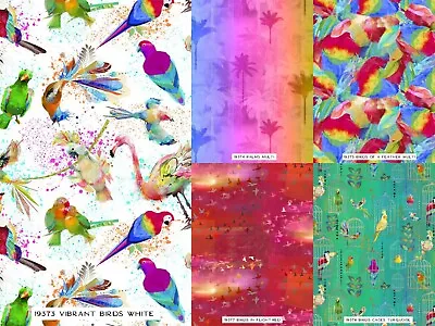 Craft Fabrics Connie Haley Tropical Birds Parrots Flamingo Palm Tree 100% Cotton • £4.99