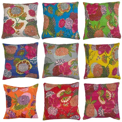 Indian Embroidery Bengali Home Decor Floral Bird Cushion Cover Bohemian Kanta UK • £4.99