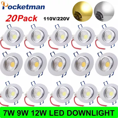 20PC 7W/9W/12W COB LED Chip Dimmable Recessed Ceiling Light Spotlight US • $213.36