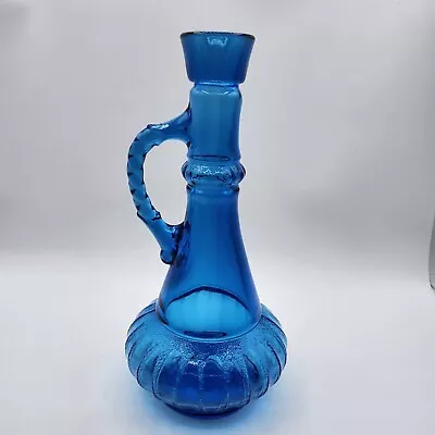 Vintage Blue Glass Genie Bottle Liquor Decanter Blue Jim Beam Mid Century • $23.91