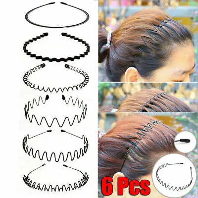 Unisex Men Women Sports Wave Hair Band Metal Black Hairband Headband Aliceband • £3.05