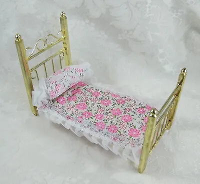 Dollhouse Concord Miniatures Brass Single Bed With Mattress And Bolster NOS • $6.95