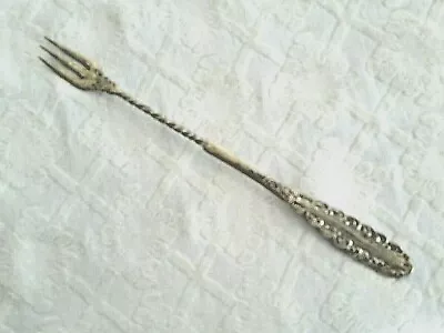 H & T Mfg Co Antique FORK Cocktail Pickle 8  Silverplate Holmes & Tuttle  • $17.46