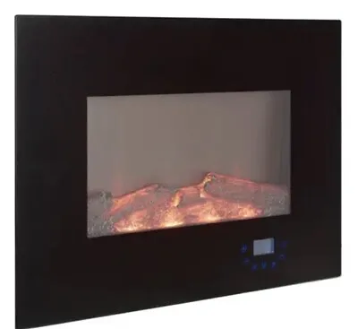 Electric Fire Fireplace Wall Mounted Curved Black Glass Slimline Remote Control • £99.99