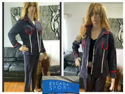 Escada Sport Navy Stripe Cotton Outfit Set Track 2 Piece Pants  Suit 38 8 🌸  • $69.99