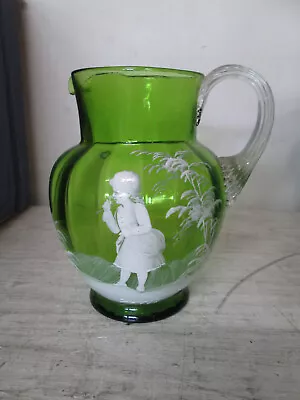 Vintage Mary Gregory 7  Pitcher Hand Painted Emerald Pontil Mark  • $79.99