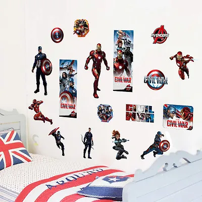 £4.99 • Buy 3D America Marvel Avengers Wall Stickers Boys Kids Room Decal Uk