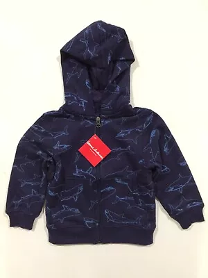 Hanna Andersson Boys Top Hoodie Sweat Zipped Jacket Navy Sharks RRP $47 • $15