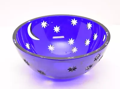 Faberge Cobalt Blue Cut To Clear Crystal Galaxy Bowl Stars Moon 10  Large Signed • $284.69