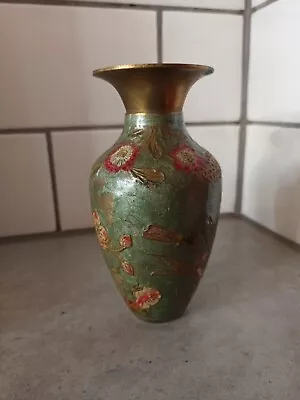 £9.99 • Buy Vintage Brass Cloisonne Style Enamel Vase 14 Cm