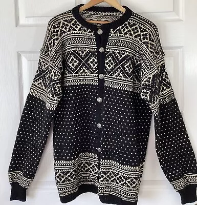 Vintage Handmade Mens Nordic Wool Fair Isle Button Cardigan Sweater Size Lg (44) • $60