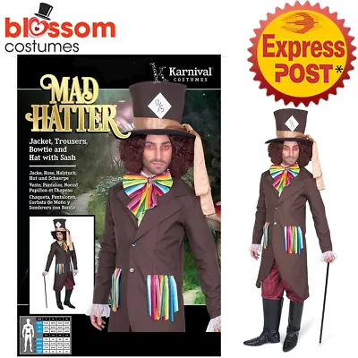 CA633 Mens Mad Hatter Alice In Wonderland Halloween Book Week Costume + Hat • £29.10