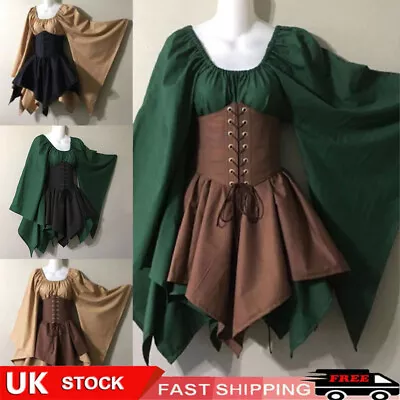 Women Elf Corset Fairy Skirts Woodland World Book Day Set Medieval Costume Dress • £26.88