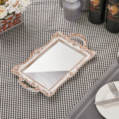 White Embossed Decorative Candle Plate Tea Light Tray Mirrored Display Vanity UK • £7.94