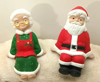 1983 Ceramic Santa Claus And Mrs. Claus Sitting Shelf Christmas Decor Vintage • $39.99