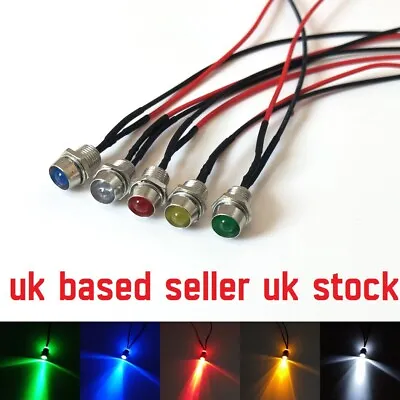 1 Or 5 12V 8mm Wired LED Indicator Light Pilot Lamp Bulb Panel Warning Signal • £3.25