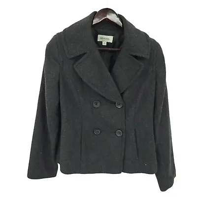 Merona Jacket Womens Medium Pea Coat Black Wool Blend Double Breasted • $17.49
