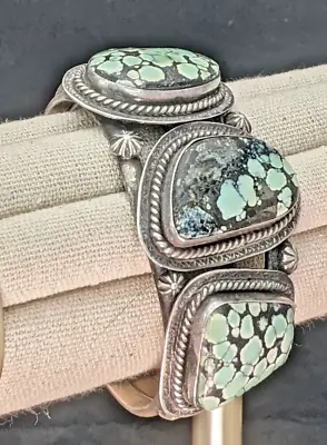 $400 • Buy Vintage V Victor Hicks Native American Large Turquoise Sterling Silver Bracelet