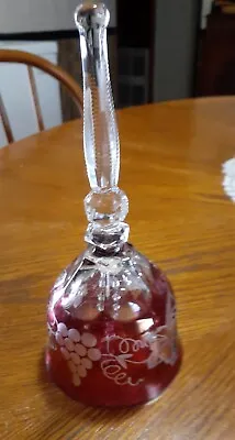  Bohemian ~Vintage~ Clear Cranberry Crystal Glass Bell~Gorgeous  • $49.99