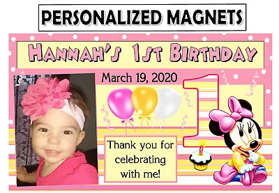 12 Baby Minnie Mouse 1st Birthday Party Favors Photo Magnets • $13.99