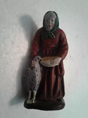 Vintage Old Woman Lady Feeding Wild Turkey Ceramic Figure 3.25  • $5.99