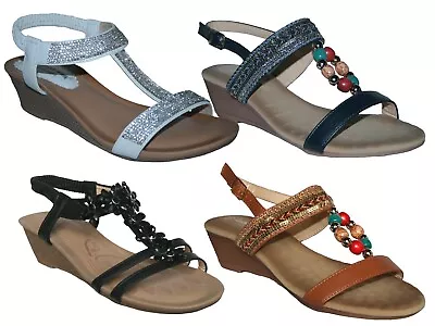 Ladies Mid Wedge Cushion Walk T-Bar Comfort Sandal 4 Options Sizes UK 3 X 8's • £12.99