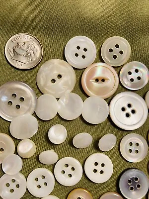 50 Mother Of Pearl Assorted Buttons. White Vintage Used • $6.99