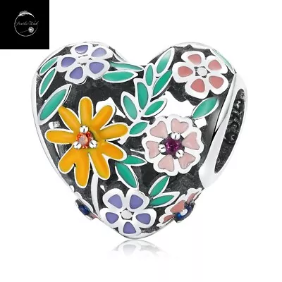 Genuine Sterling Silver 925 Flower Daisy Rose Bloom Heart Bead Charm With Enamel • £16.49