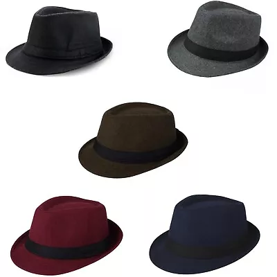 Men's Trilby Fedoras Hat Manhattan Panama Jazz Cap Gangster Short Brim Derby Hat • $12.99