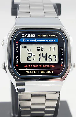 $49.45 • Buy Casio A-168WA-1 Men's Digital Watch Stainless Steel Band Alarm Stopwatch New