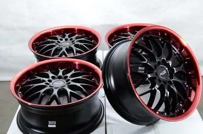 Kudo Racing Revolution 17x7.5 5x100 5x114.3 Black W/Red Polish Lip Wheels Rims • $544