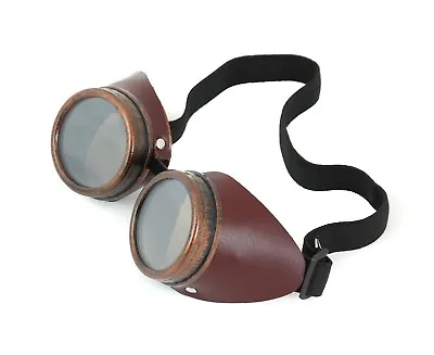 Leather Steampunk Antique Copper Motorcycle Flying Goggles Vintage Pilot Biker  • $18.99