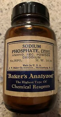 Antique Sodium Phosphate Baker Analyzed Reagent Bottle J.T. Baker Chemical Co • $13.95