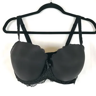 Victoria Secret Bra Dream Angels Lined Demi 34DDD Floral Lace Trim Black Bow • $19.99