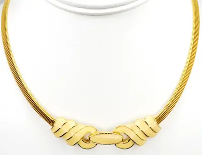 MONET Vintage Omega Chain Necklace Cream Enamel & Gold Tone Adjustable Signed • $7