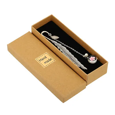 Metal Feather Bookmarks Book Marks Page Marker Gift Box Packaging Flower Pendant • $7.51