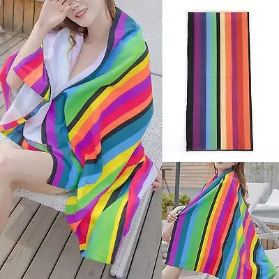 Striped Extra Large Microfibre Lightweight Beach Towel Quick Dry Travel Towel • £6.69