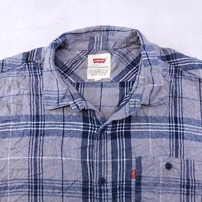 Levis Tartan Flannel Long Sleeve Button Up Shirt Mens Size Large L Gray Blue • $14.99